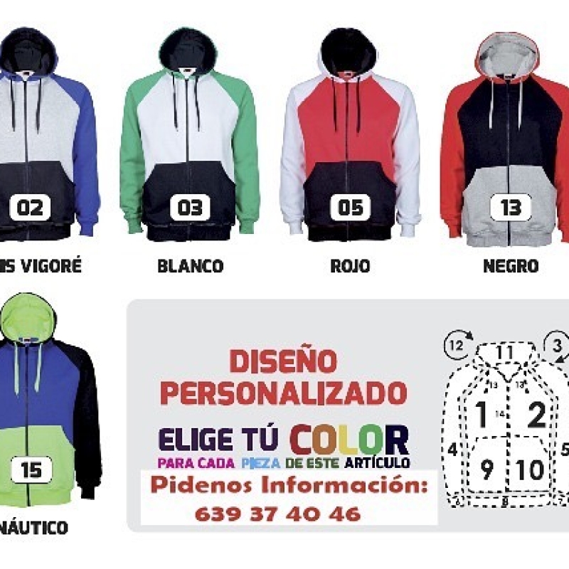 Sudaderas totalmente personalizadas con los colores que tu elijas. 