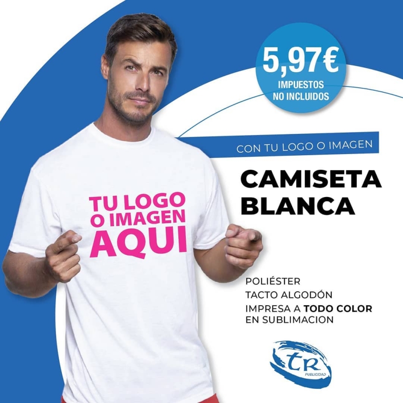 Camiseta blanca personalizada con tú LOGO o IMAGEN A TODO COLORPOR SOLO 